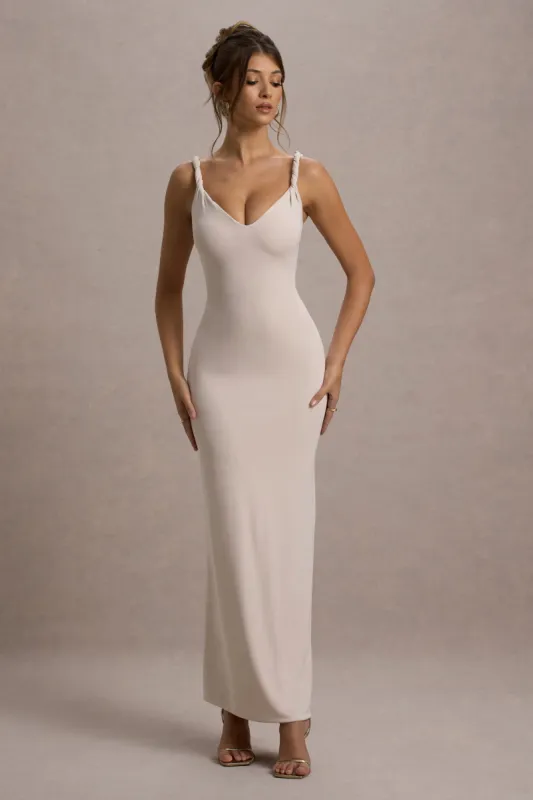 Twist Of Fate | Champagne Twist-Neck Maxi Dress sold by Club L London