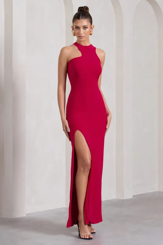 Nalani | Red Sleeveless Cut-Out Split Maxi Dress sold by Club L London