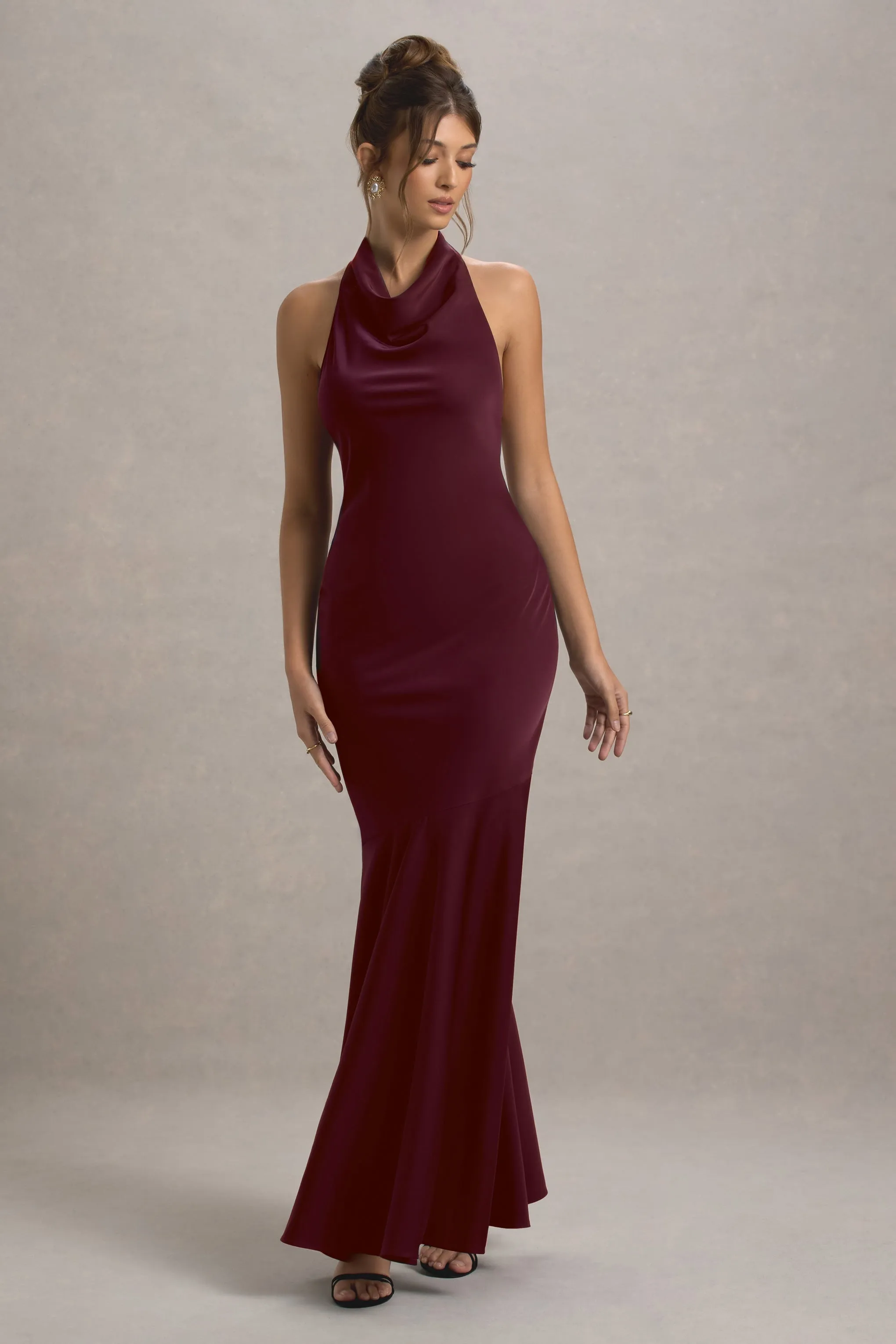 Amelita | Port Satin Cowl-Neck Maxi Dress sold by Club L London product image thumbnail 4