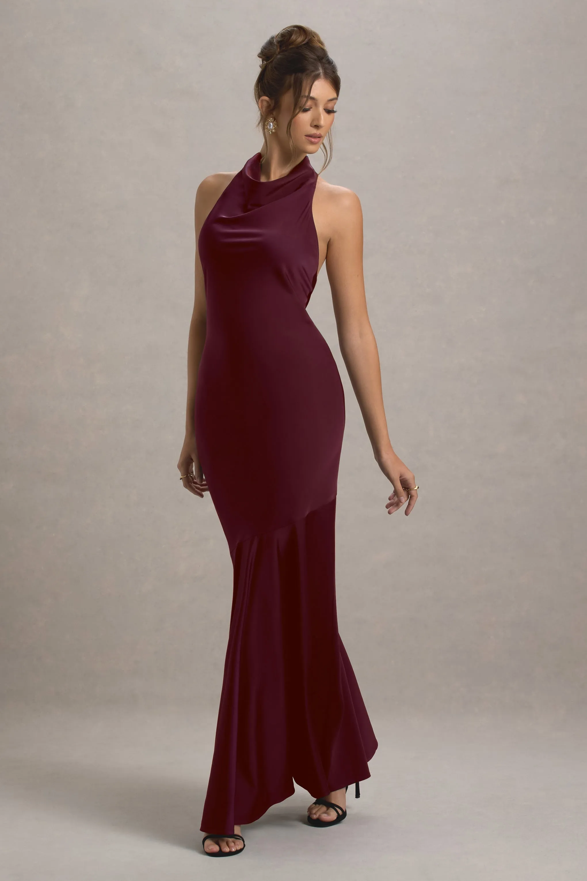 Amelita | Port Satin Cowl-Neck Maxi Dress sold by Club L London product image thumbnail 2