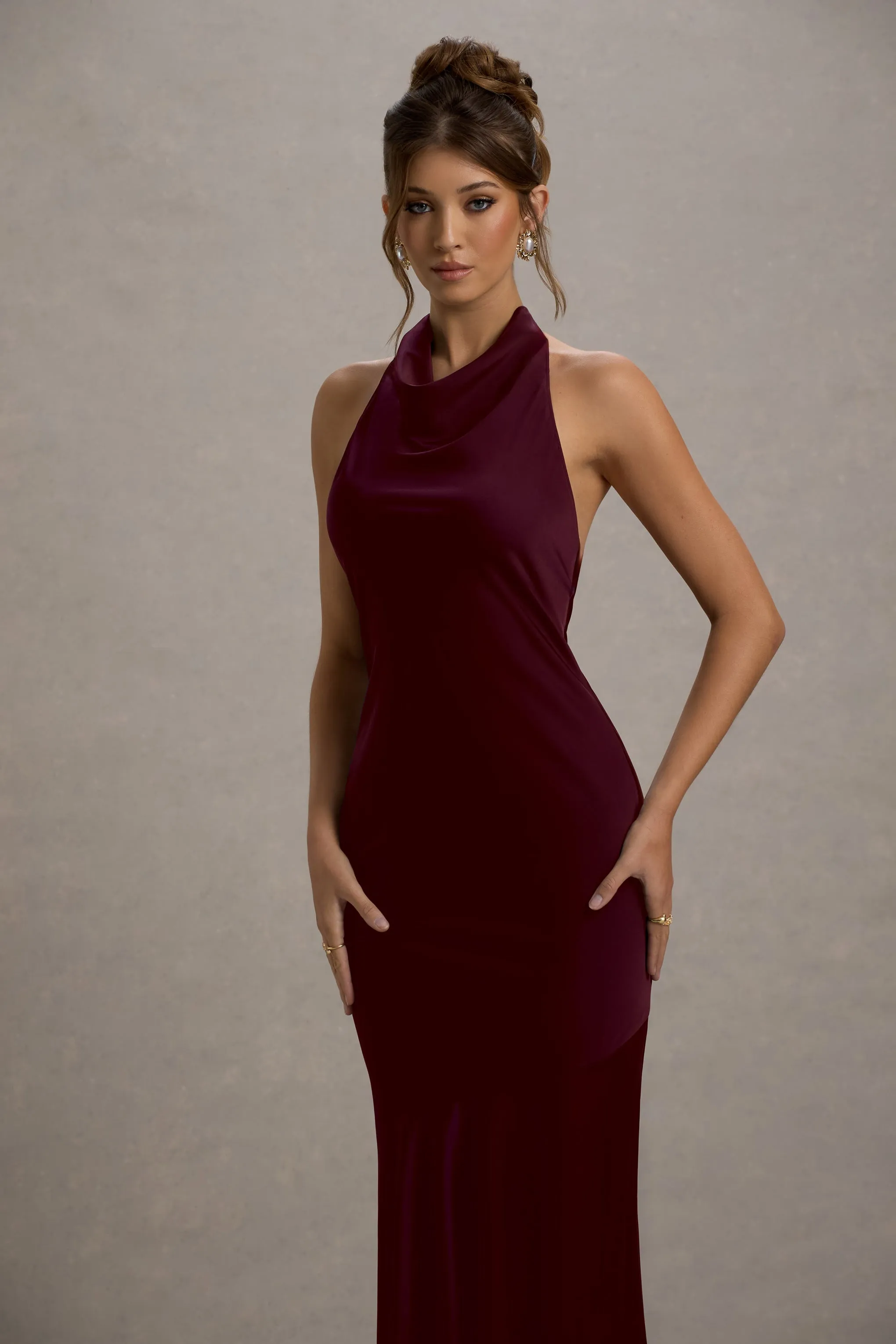Amelita | Port Satin Cowl-Neck Maxi Dress sold by Club L London product image thumbnail 3