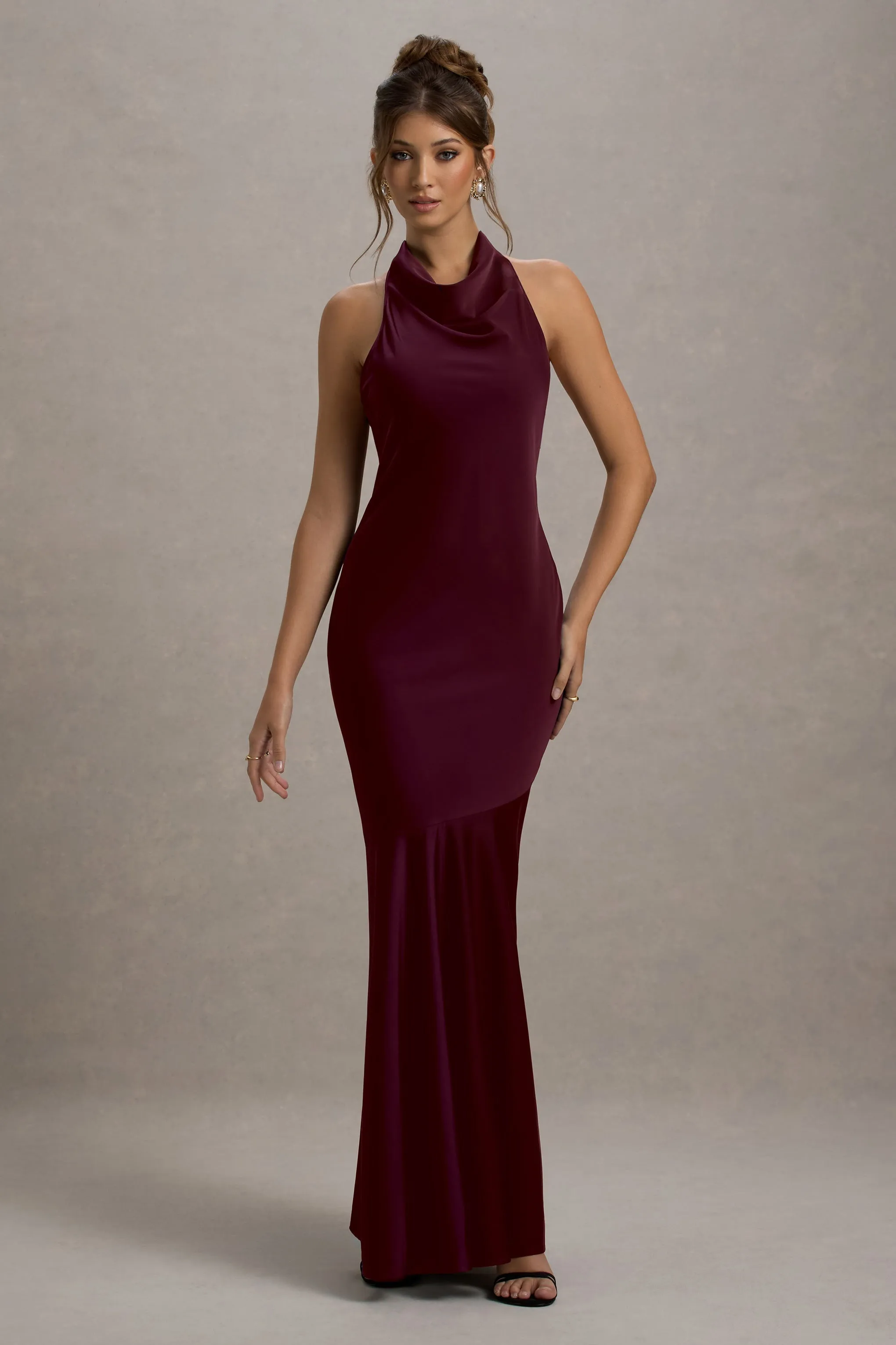 Amelita | Port Satin Cowl-Neck Maxi Dress sold by Club L London product image thumbnail 5