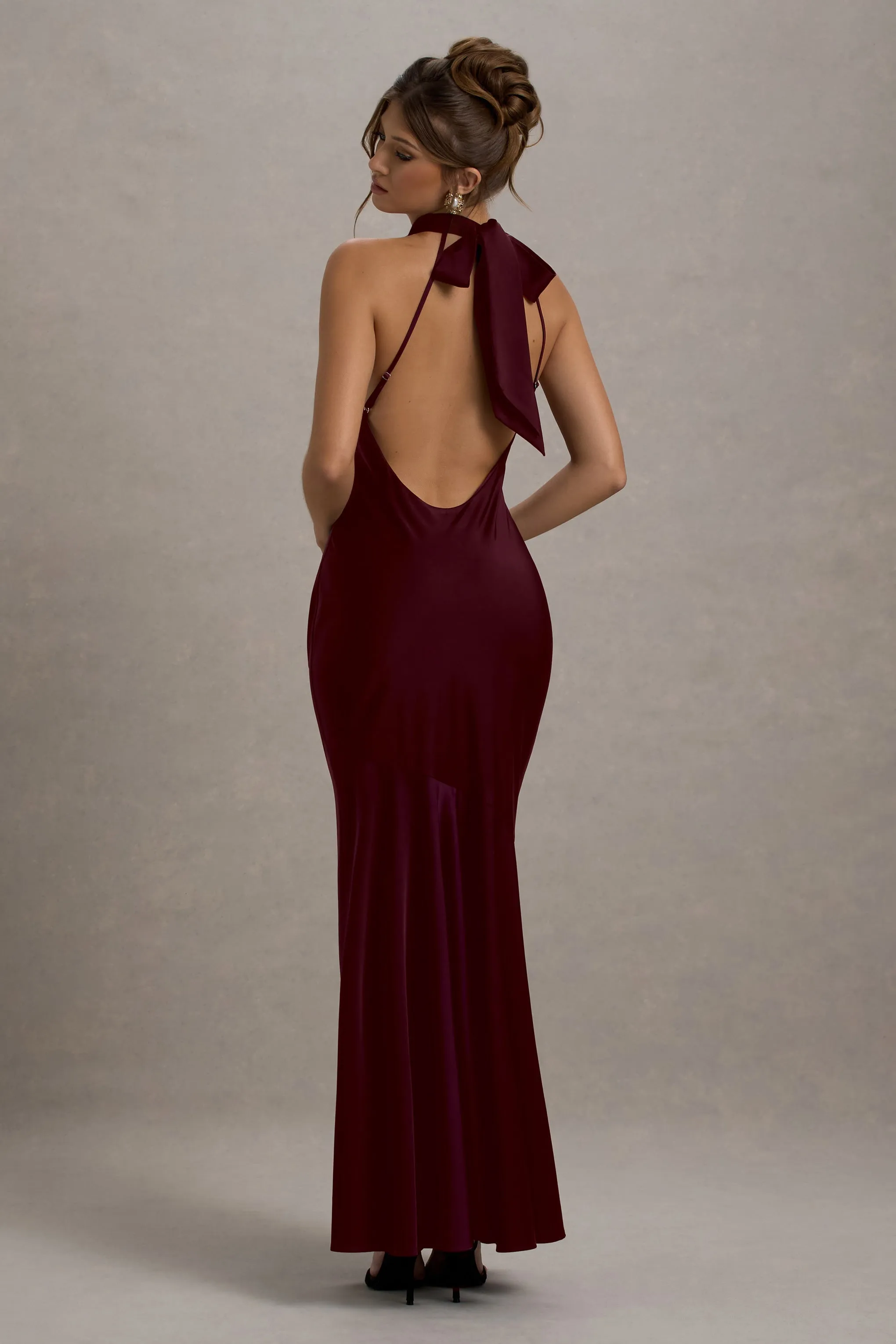 Amelita | Port Satin Cowl-Neck Maxi Dress sold by Club L London