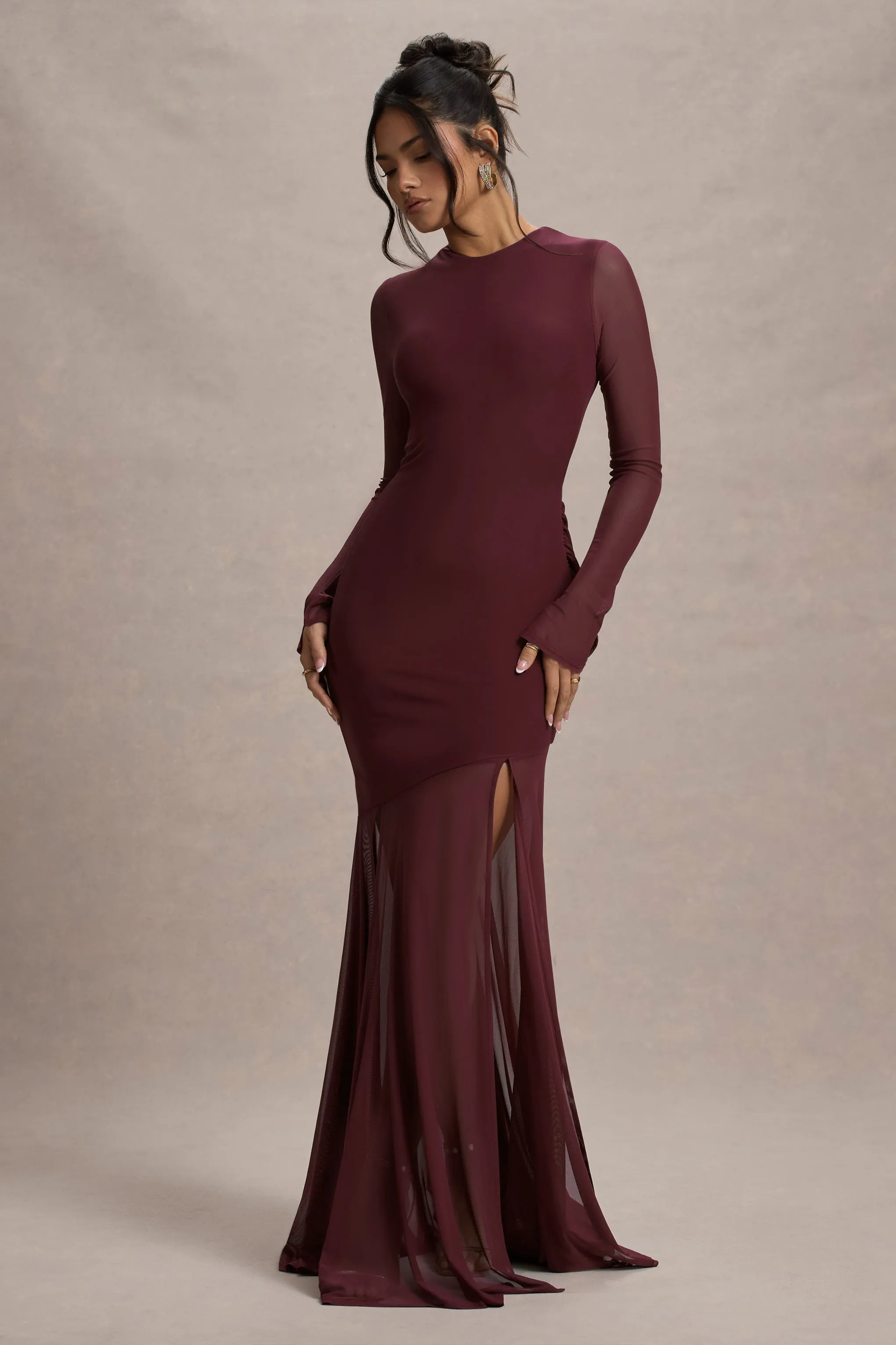 Tigerlily | Port Mesh Long-Sleeve Open-Back Maxi Dress sold by Club L London product image thumbnail 5