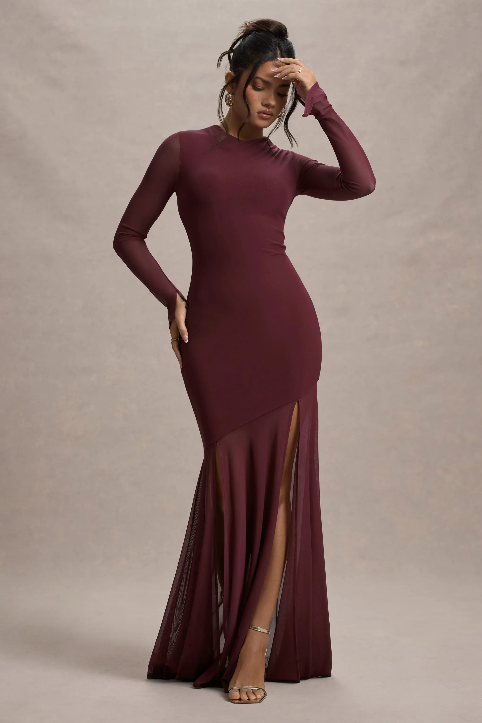 Tigerlily | Port Mesh Long-Sleeve Open-Back Maxi Dress sold by Club L London product image thumbnail 2