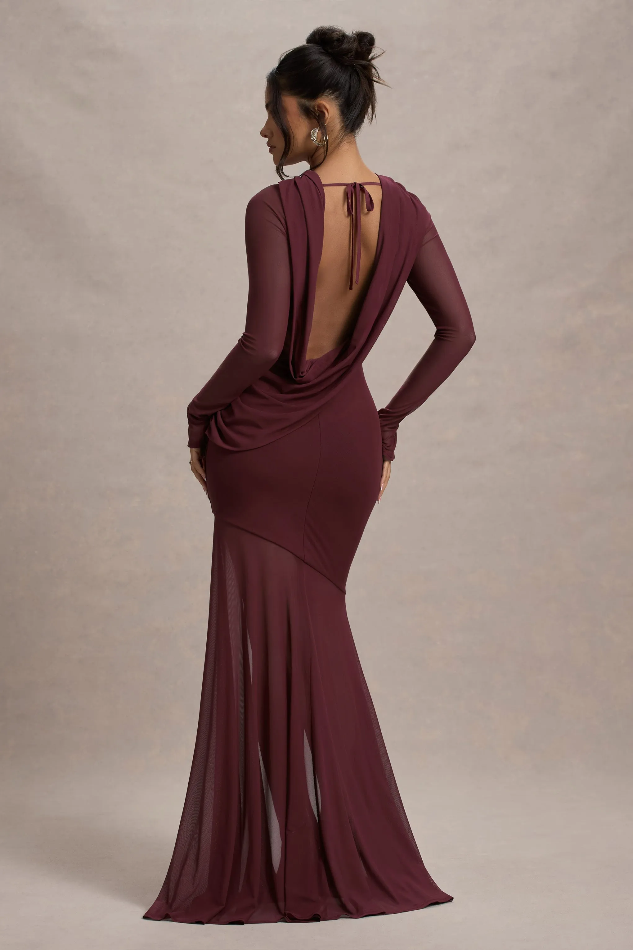 Tigerlily | Port Mesh Long-Sleeve Open-Back Maxi Dress sold by Club L London
