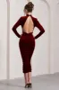 Joanna | Berry Velvet High-Neck Backless Midi Dress sold by Club L London