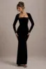 Morana | Black Velvet Square-Neck Long-Sleeve Maxi Dress sold by Club L London