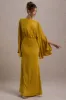 Zuzanna | Mustard Draped Maxi Dress With Cape Sleeves sold by Club L London