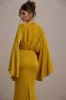 Zuzanna | Mustard Draped Maxi Dress With Cape Sleeves sold by Club L London