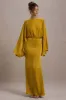 Zuzanna | Mustard Draped Maxi Dress With Cape Sleeves sold by Club L London