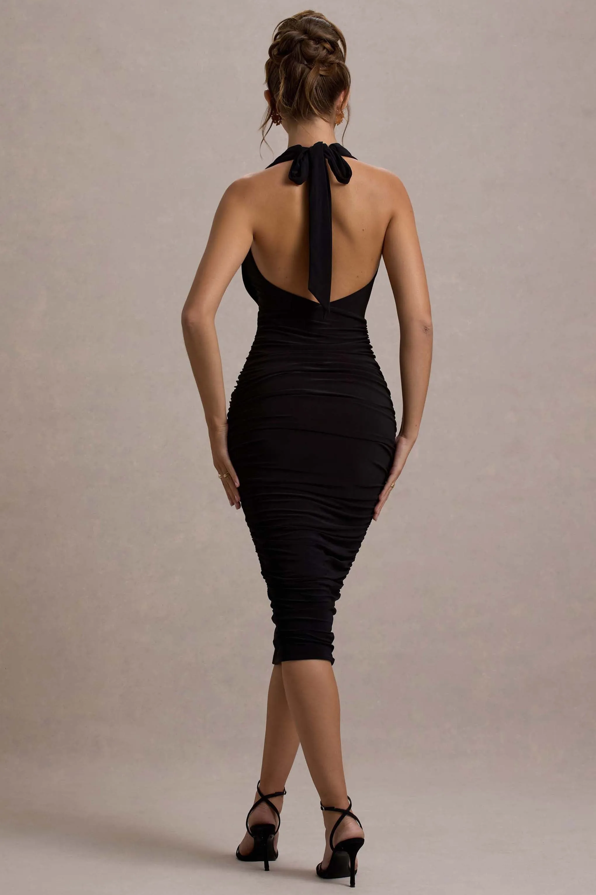 Coda | Black Ruched Plunge-Neck Midi Dress sold by Club L London product image thumbnail 2