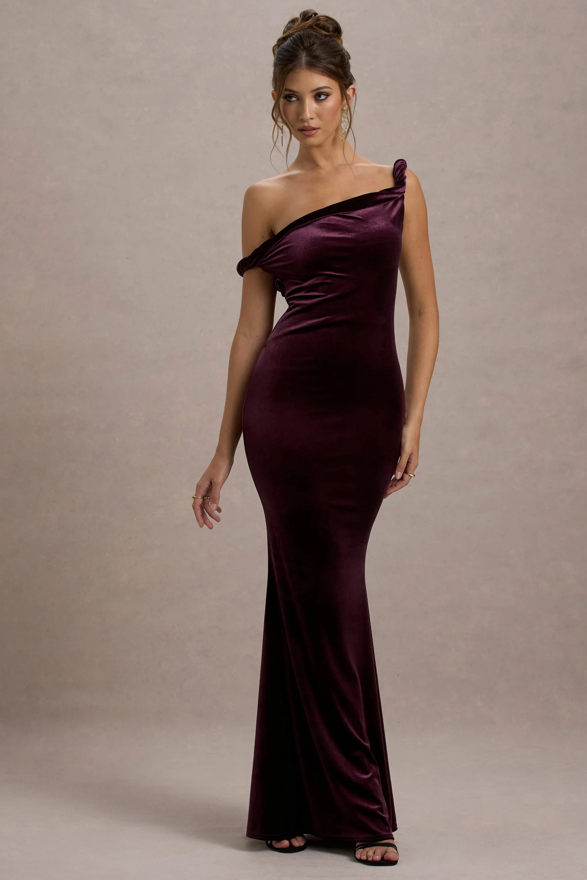 Neeka | Port Velvet Twisted Asymmetric Maxi Dress sold by Club L London product image thumbnail 5