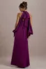 Baila | Mulberry Satin High-Neck Cape-Sleeve Maxi Dress sold by Club L London