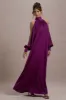 Baila | Mulberry Satin High-Neck Cape-Sleeve Maxi Dress sold by Club L London