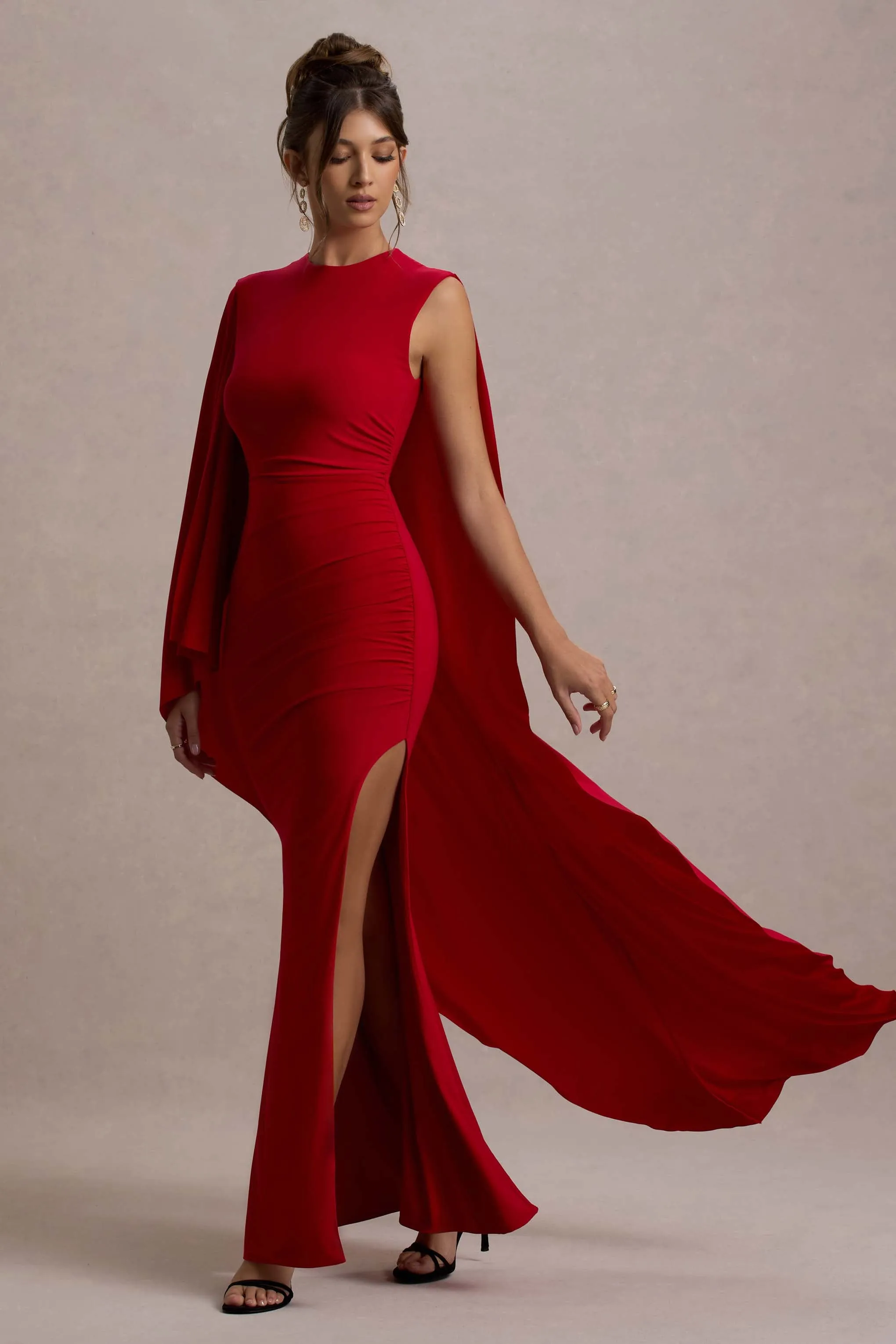 Yuna | Red Draped Maxi Dress With Cape sold by Club L London product image thumbnail 5