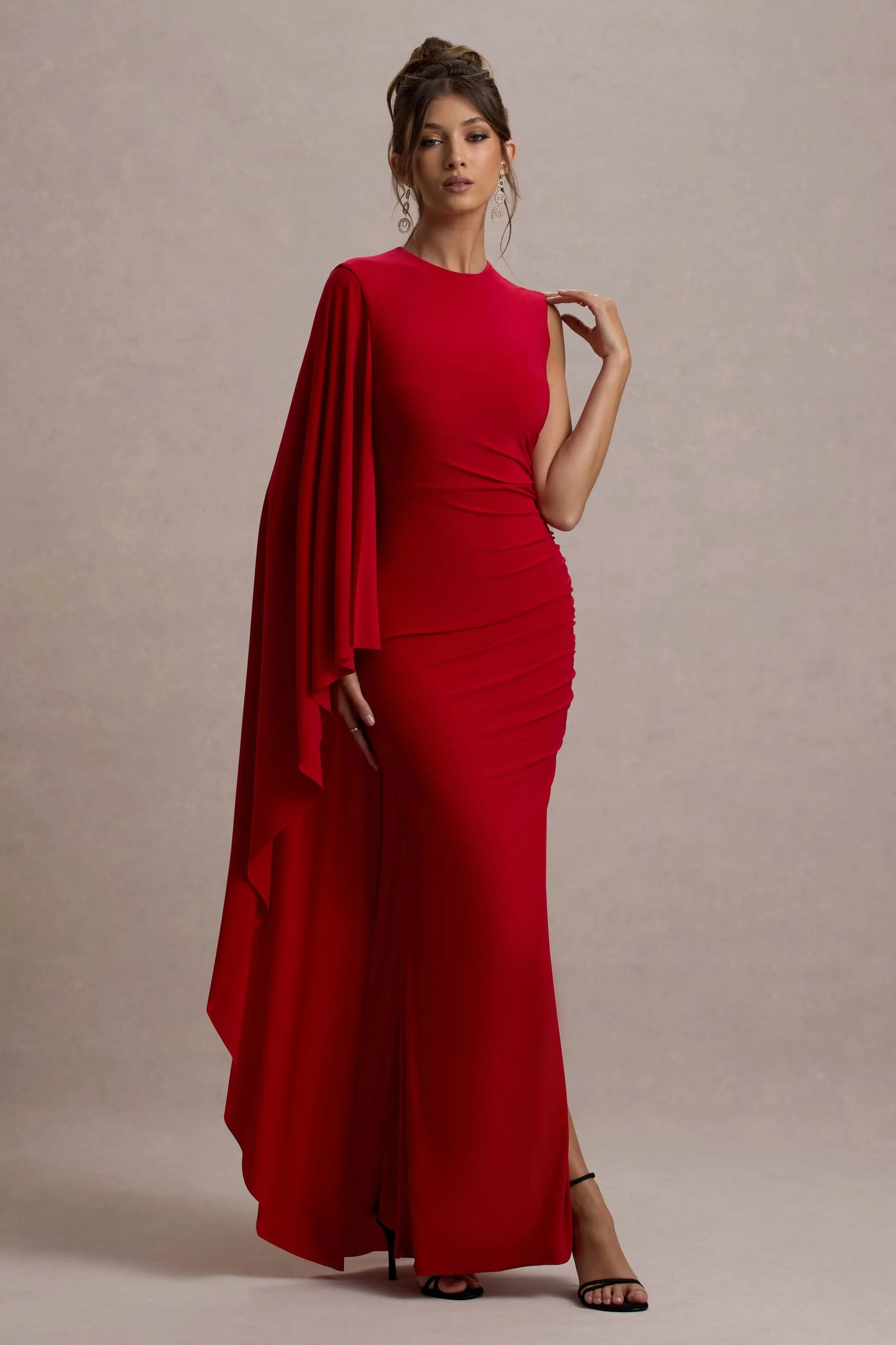 Yuna | Red Draped Maxi Dress With Cape sold by Club L London product image thumbnail 4