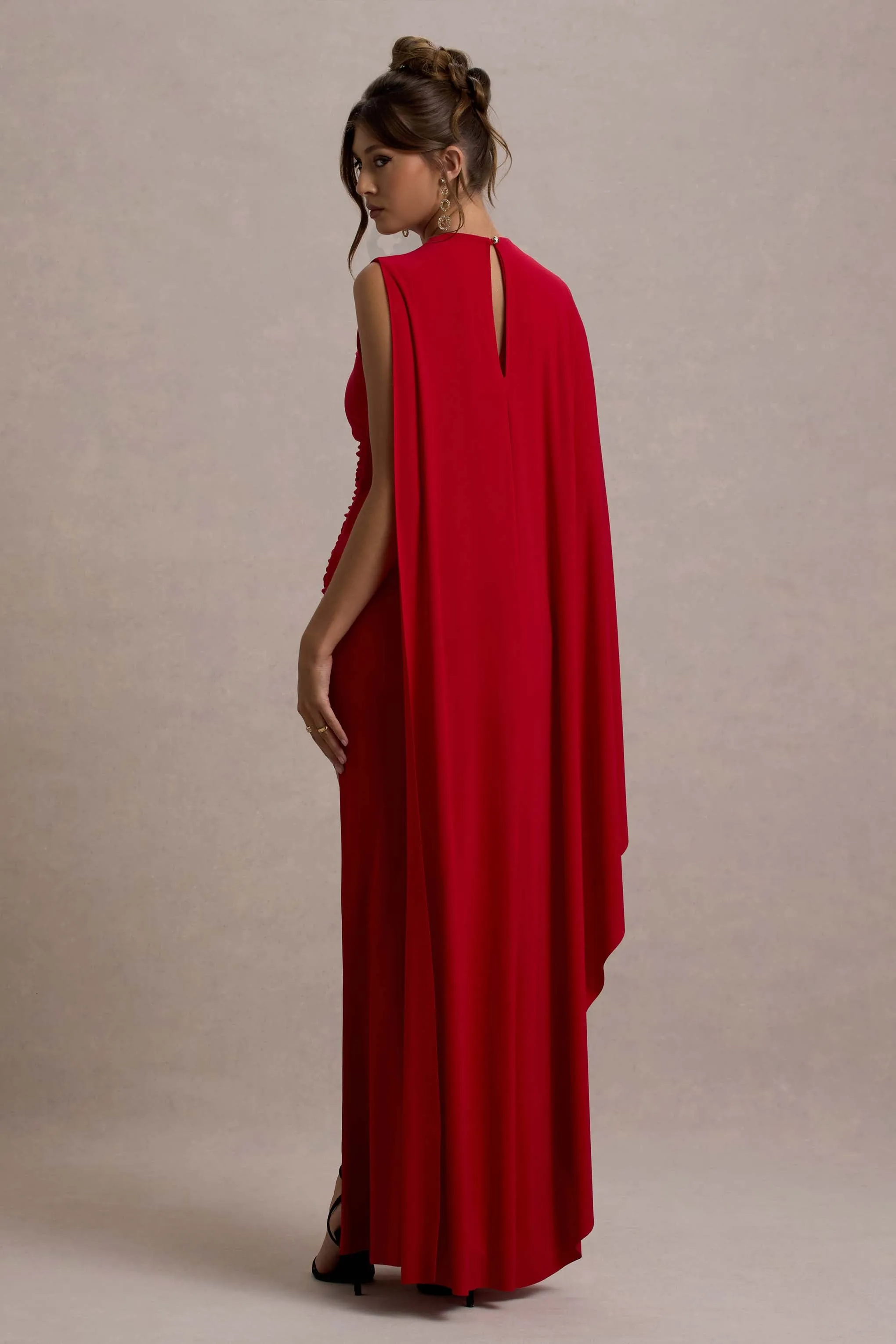 Yuna | Red Draped Maxi Dress With Cape sold by Club L London product image thumbnail 2