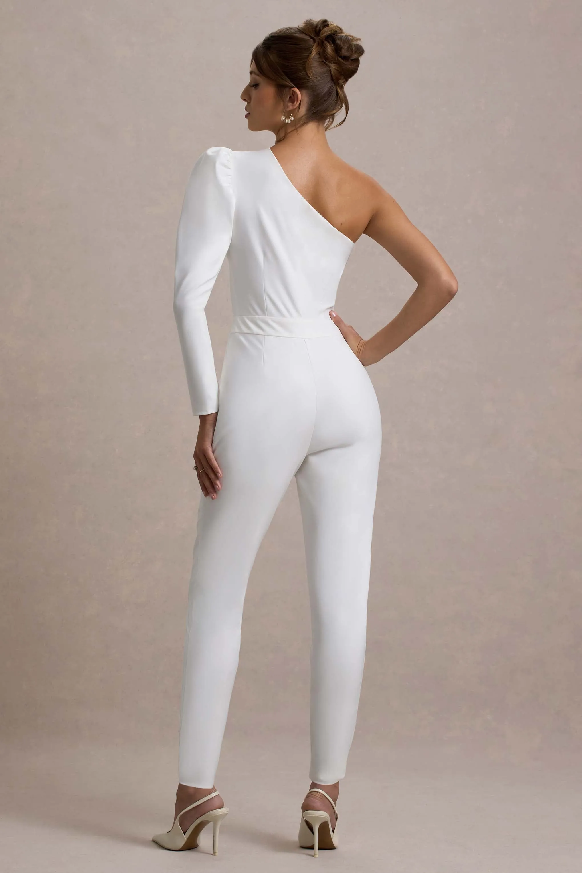 San Jose | White One-Shoulder Puff-Sleeve Jumpsuit sold by Club L London product image thumbnail 2