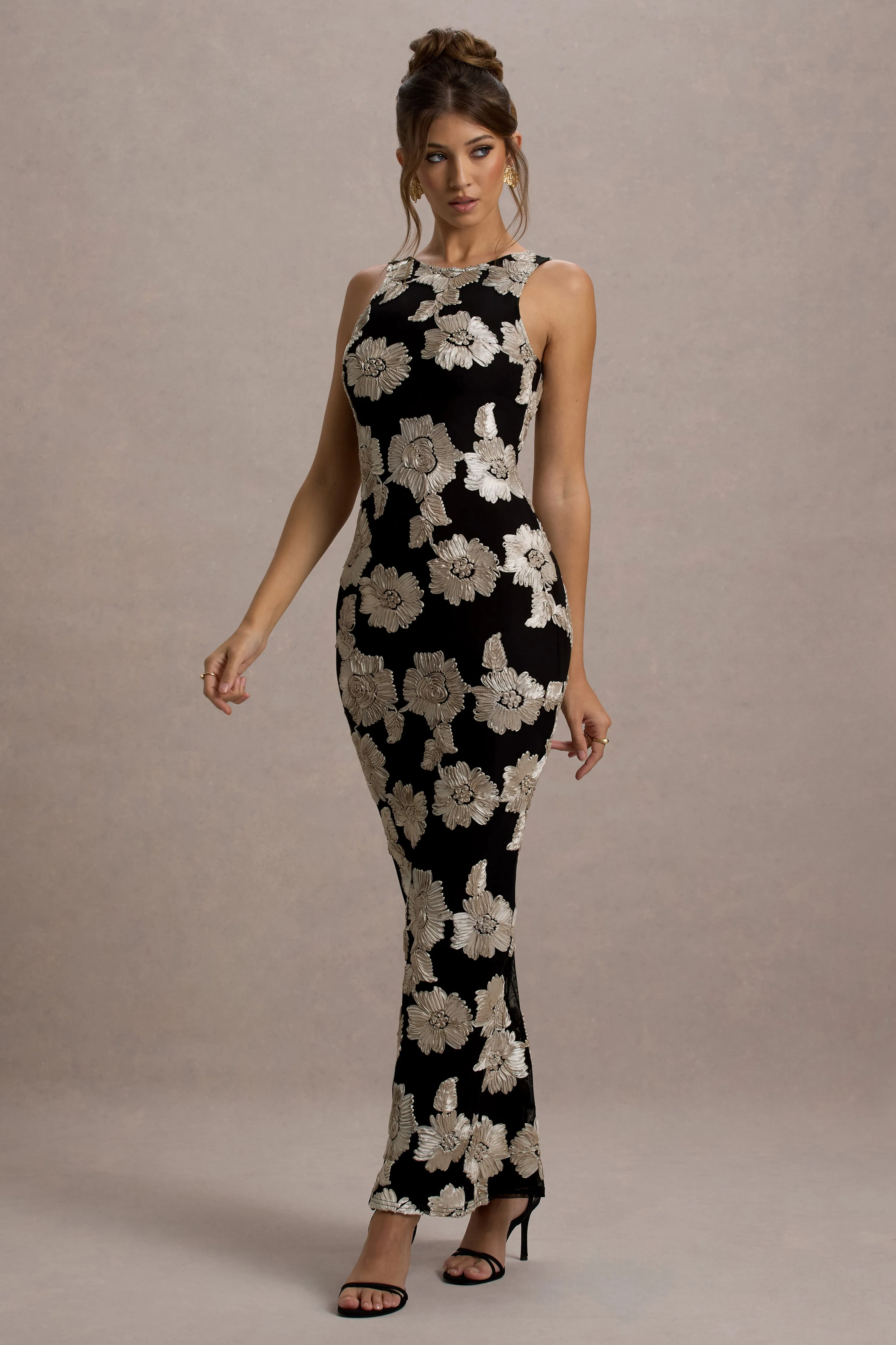 Zoella | Ecru Floral Print Sleeveless Maxi Dress sold by Club L London