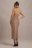 Lilabelle | Rose Gold Plisse Sequin Bandeau Midi Dress sold by Club L London
