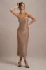 Lilabelle | Rose Gold Plisse Sequin Bandeau Midi Dress sold by Club L London