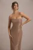 Lilabelle | Rose Gold Plisse Sequin Bandeau Midi Dress sold by Club L London