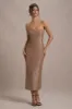Lilabelle | Rose Gold Plisse Sequin Bandeau Midi Dress sold by Club L London
