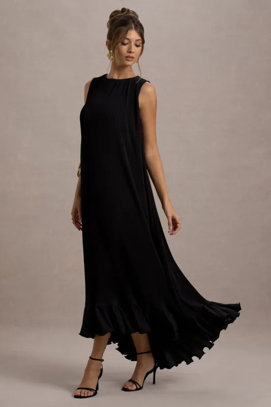 Hazelle | Black Chiffon A-Line Ruffled Maxi Dress made by Club L London