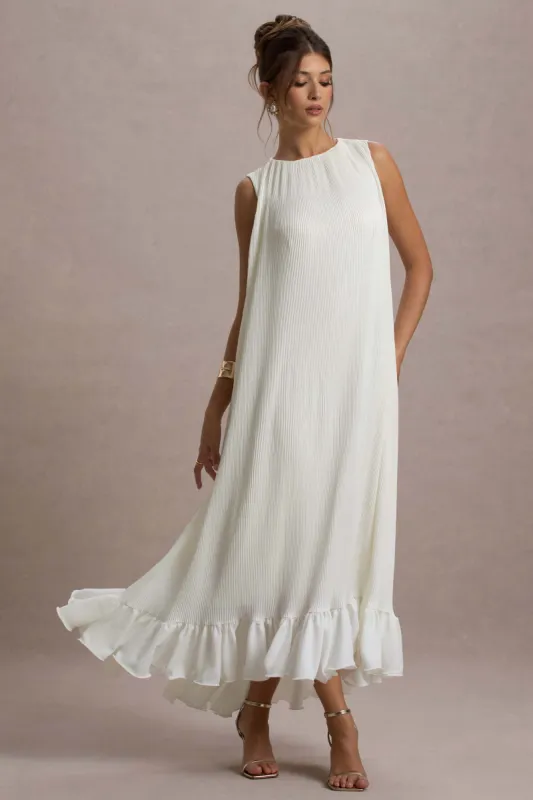 Hazelle | Cream Chiffon A-Line Ruffled Maxi Dress sold by Club L London