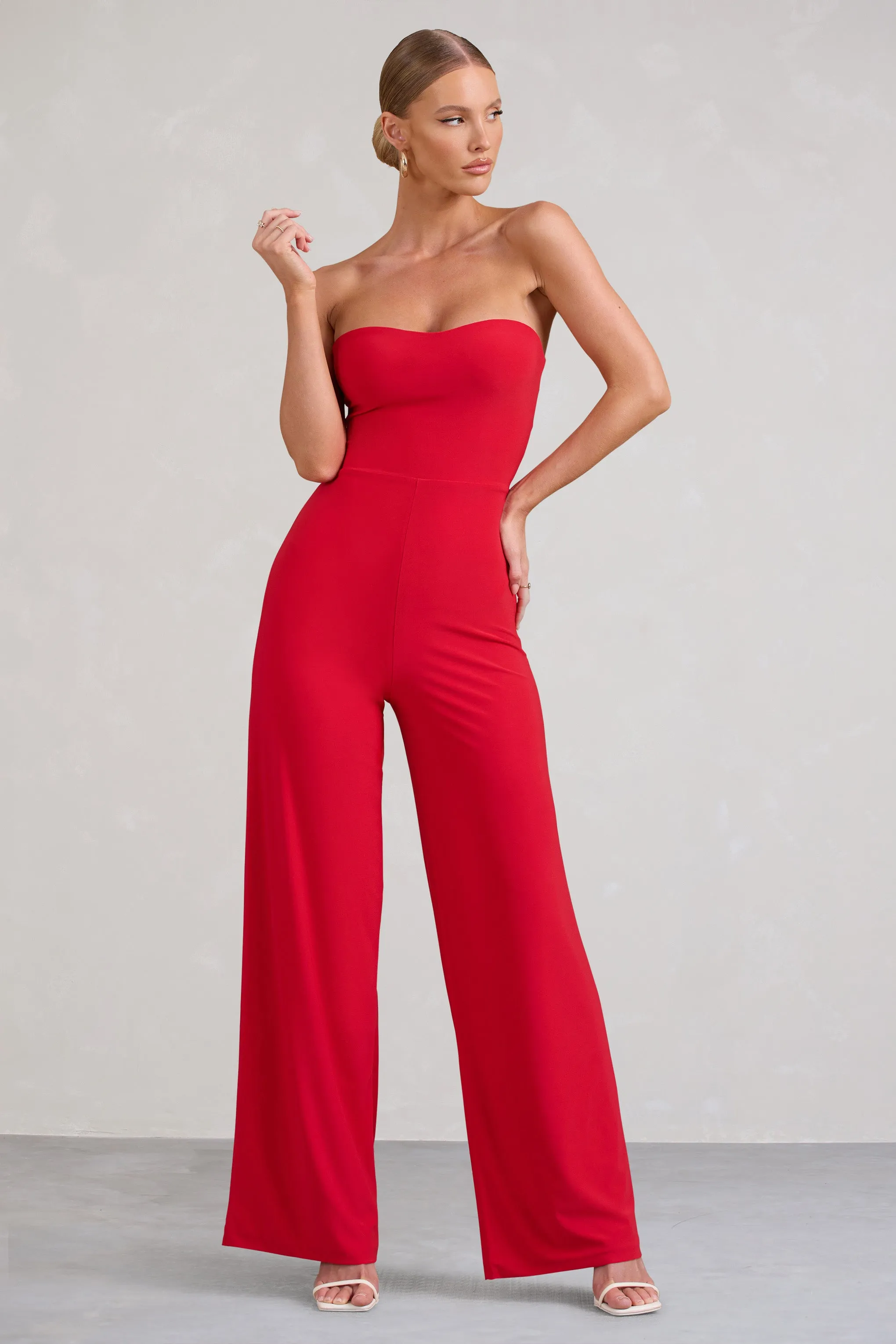 Janon | Red Sweetheart Bandeau Jumpsuit sold by Club L London