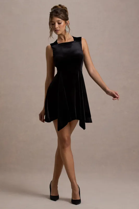 Baker | Black Velvet Draped-Hem Mini Dress made by Club L London