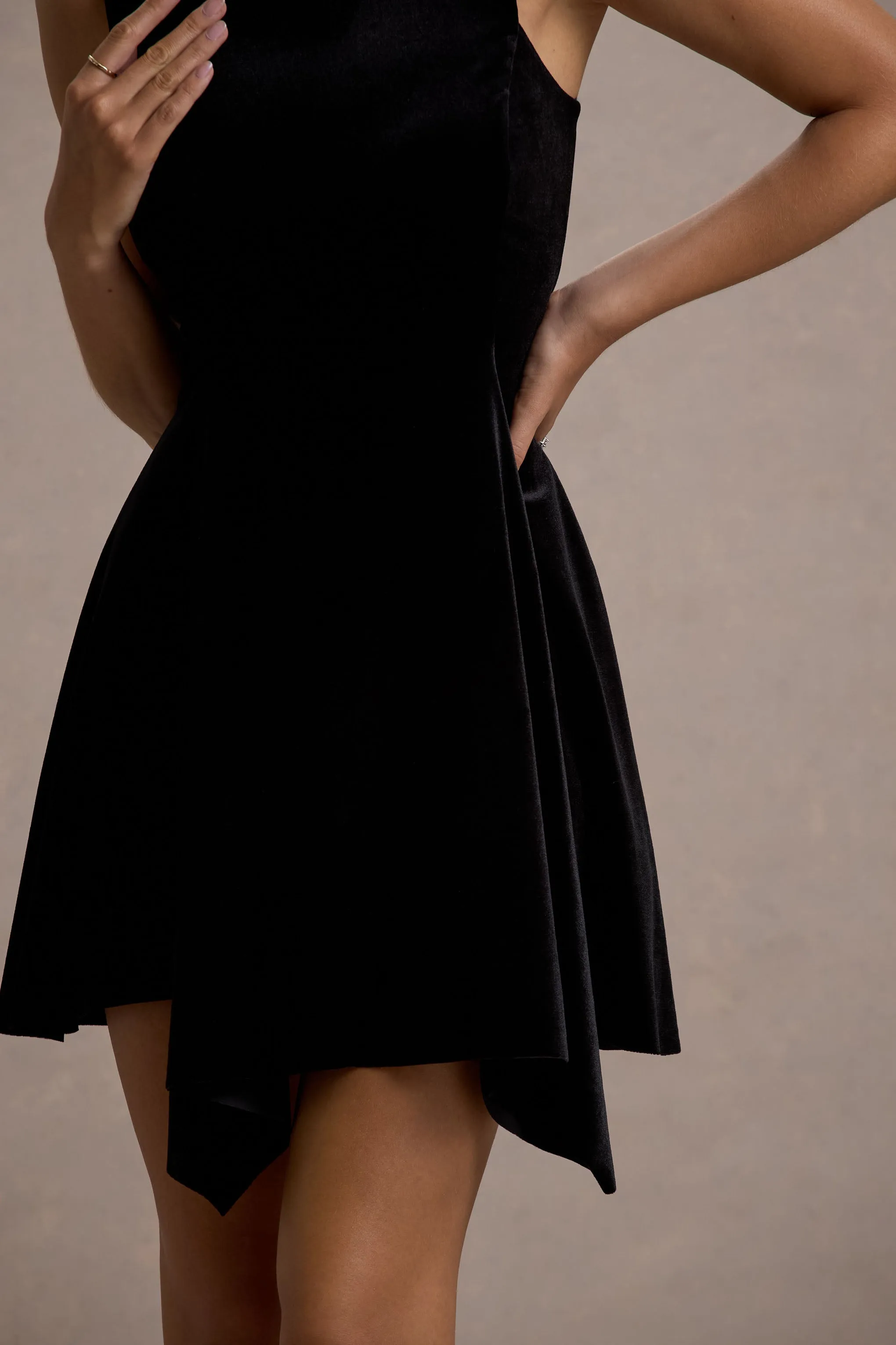 Baker | Black Velvet Draped-Hem Mini Dress sold by Club L London product image thumbnail 3