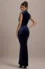 Abilene | Navy Velvet High-Neck Split Maxi Dress sold by Club L London