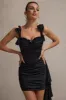 Lesina | Black Satin Ruched Corset Mini Dress With Drape sold by Club L London