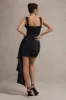 Lesina | Black Satin Ruched Corset Mini Dress With Drape sold by Club L London