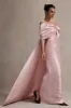 Wanting More | Pink Satin Cape Maxi Dress With Oversized Bow sold by Club L London