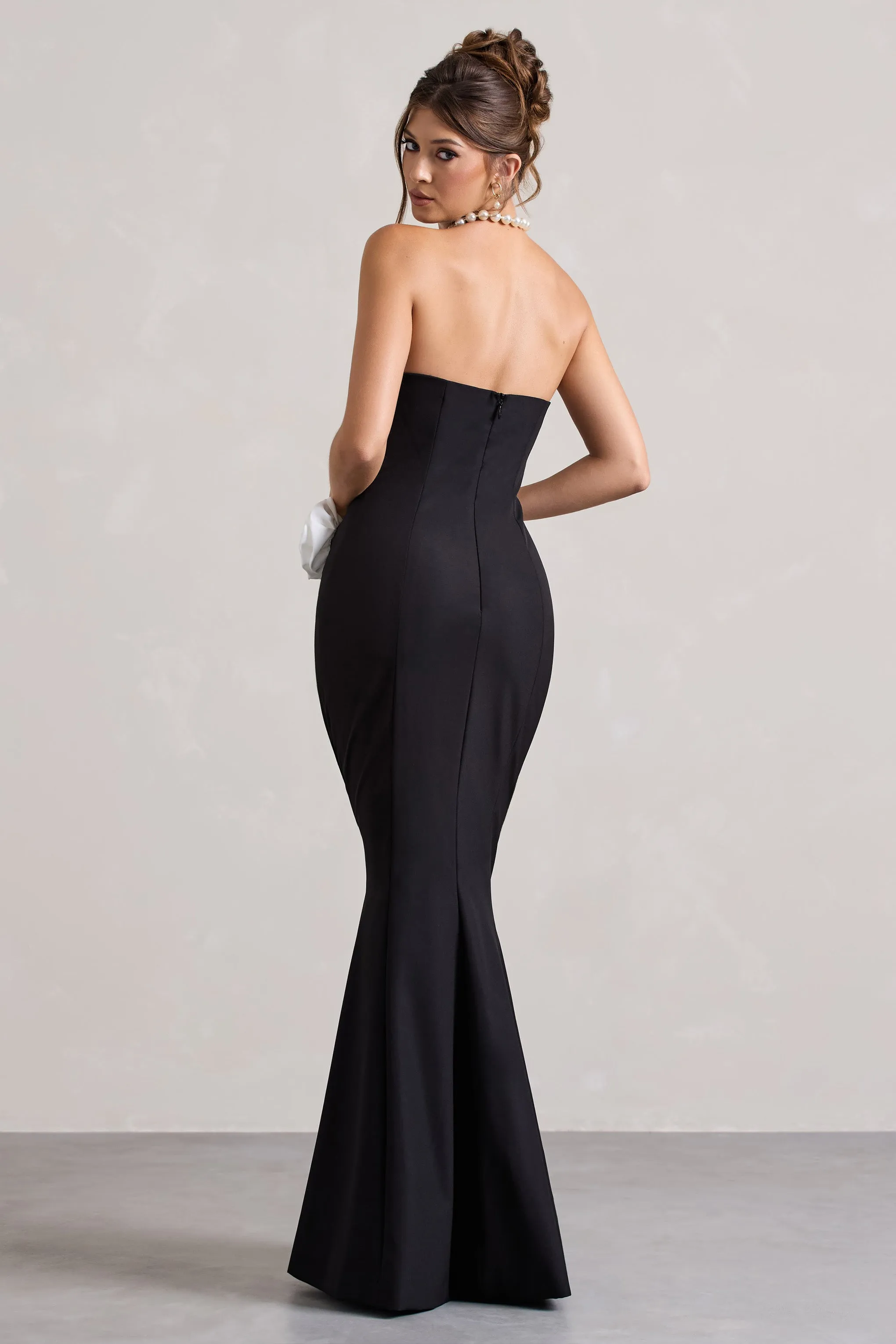 Best Of The Best | Black Strapless Fishtail Maxi Dress With Corsages sold by Club L London product image thumbnail 2