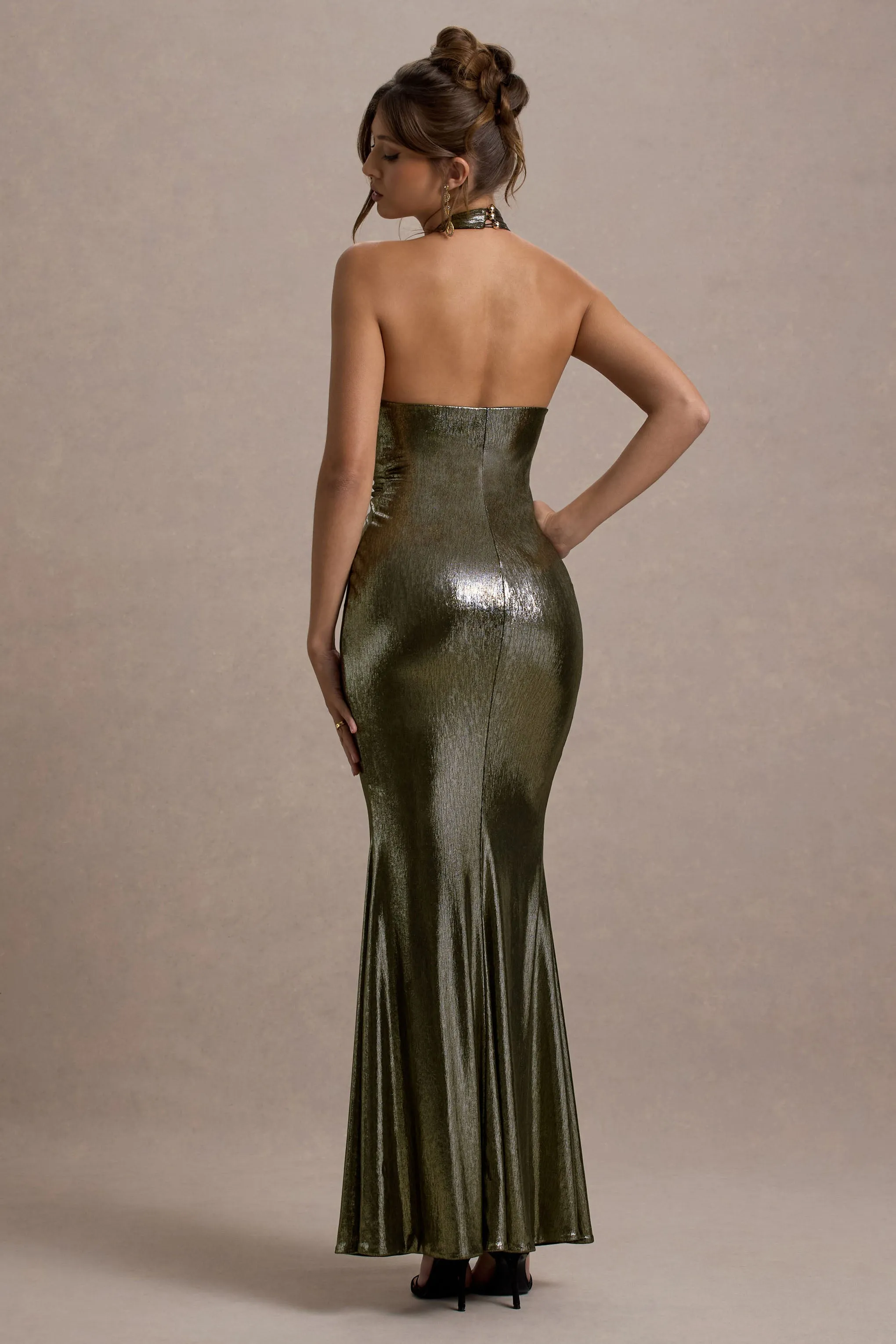 Carana | Gold Plunge-Neck Knotted Split Maxi Dress sold by Club L London product image thumbnail 2