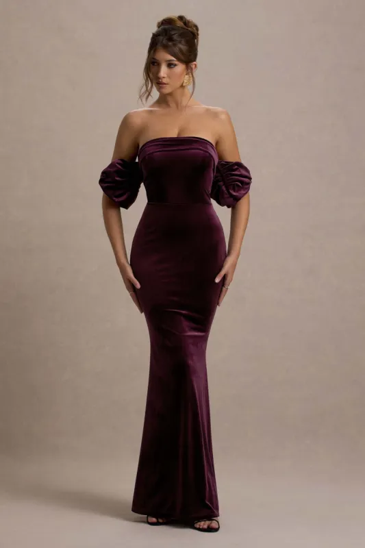 Amandine | Port Velvet Bardot Maxi Dress sold by Club L London