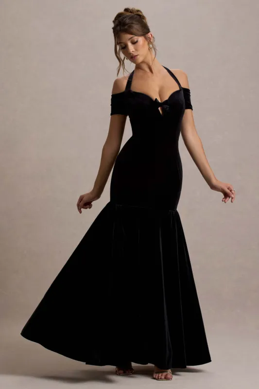 Nominee | Black Velvet Halter-Neck Maxi Dress sold by Club L London