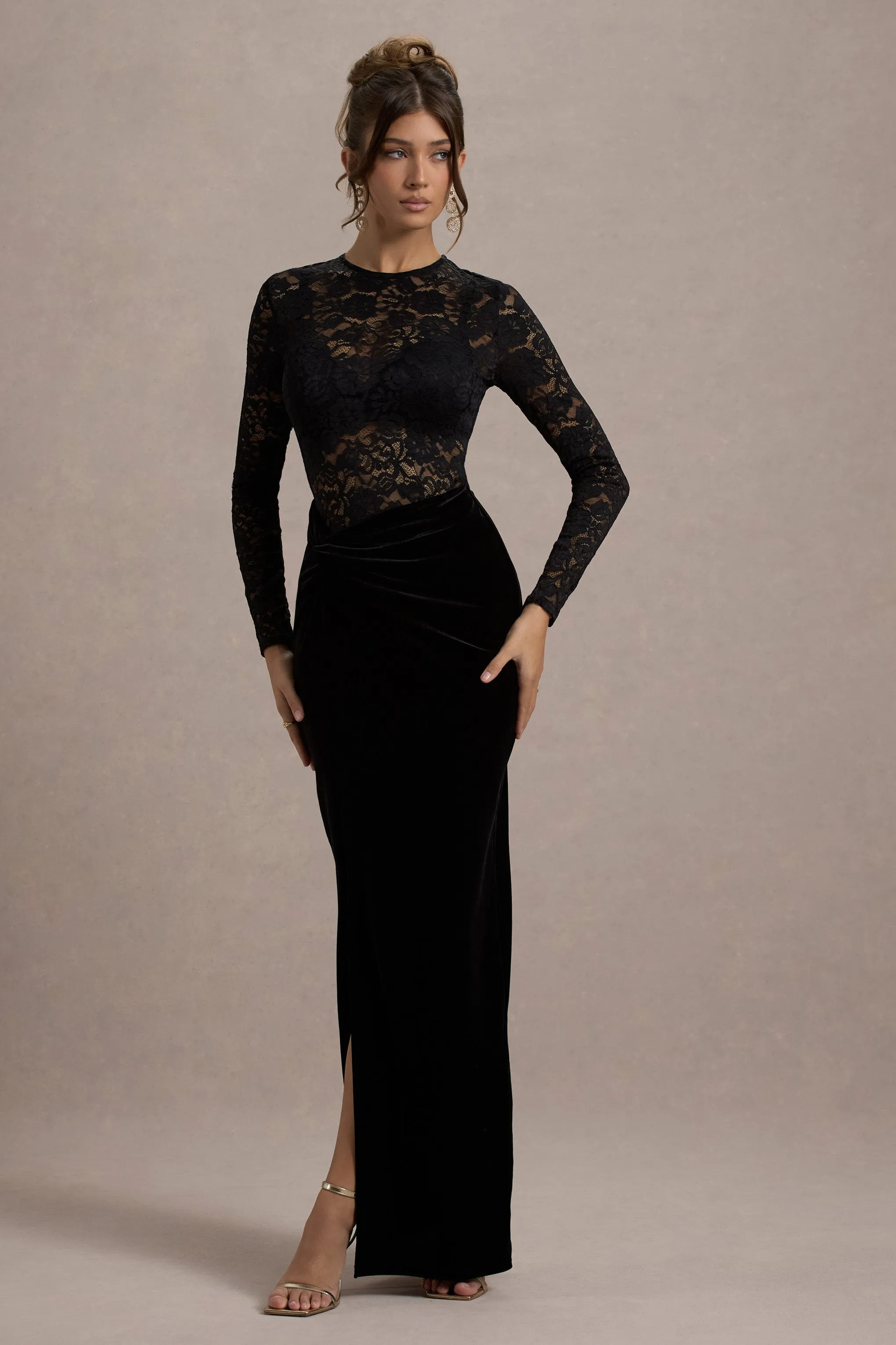 Loving Look | Black Lace Long-Sleeve Twisted Split Maxi Dress sold by Club L London product image thumbnail 5