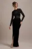 Loving Look | Black Lace Long-Sleeve Twisted Split Maxi Dress sold by Club L London