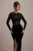 Loving Look | Black Lace Long-Sleeve Twisted Split Maxi Dress sold by Club L London
