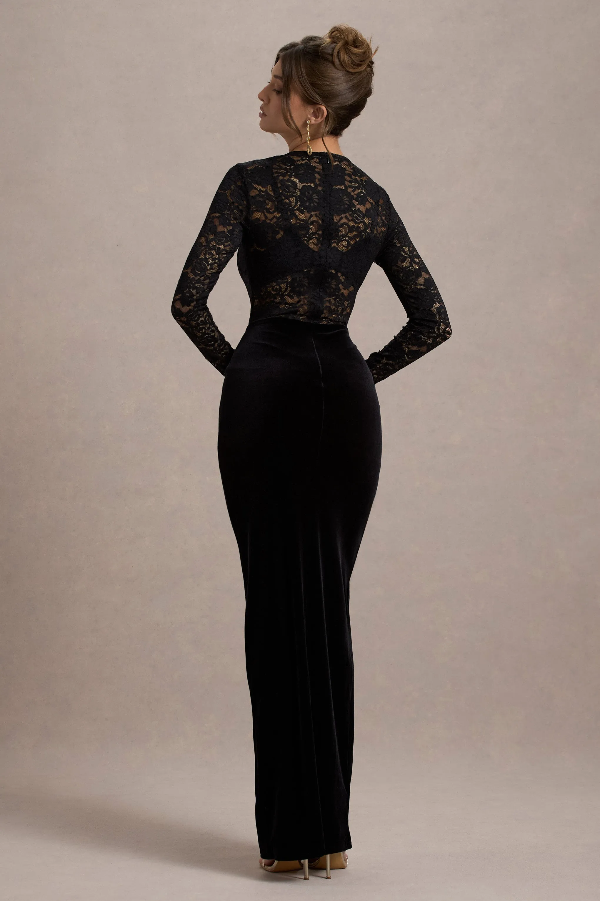 Loving Look | Black Lace Long-Sleeve Twisted Split Maxi Dress sold by Club L London product image thumbnail 2