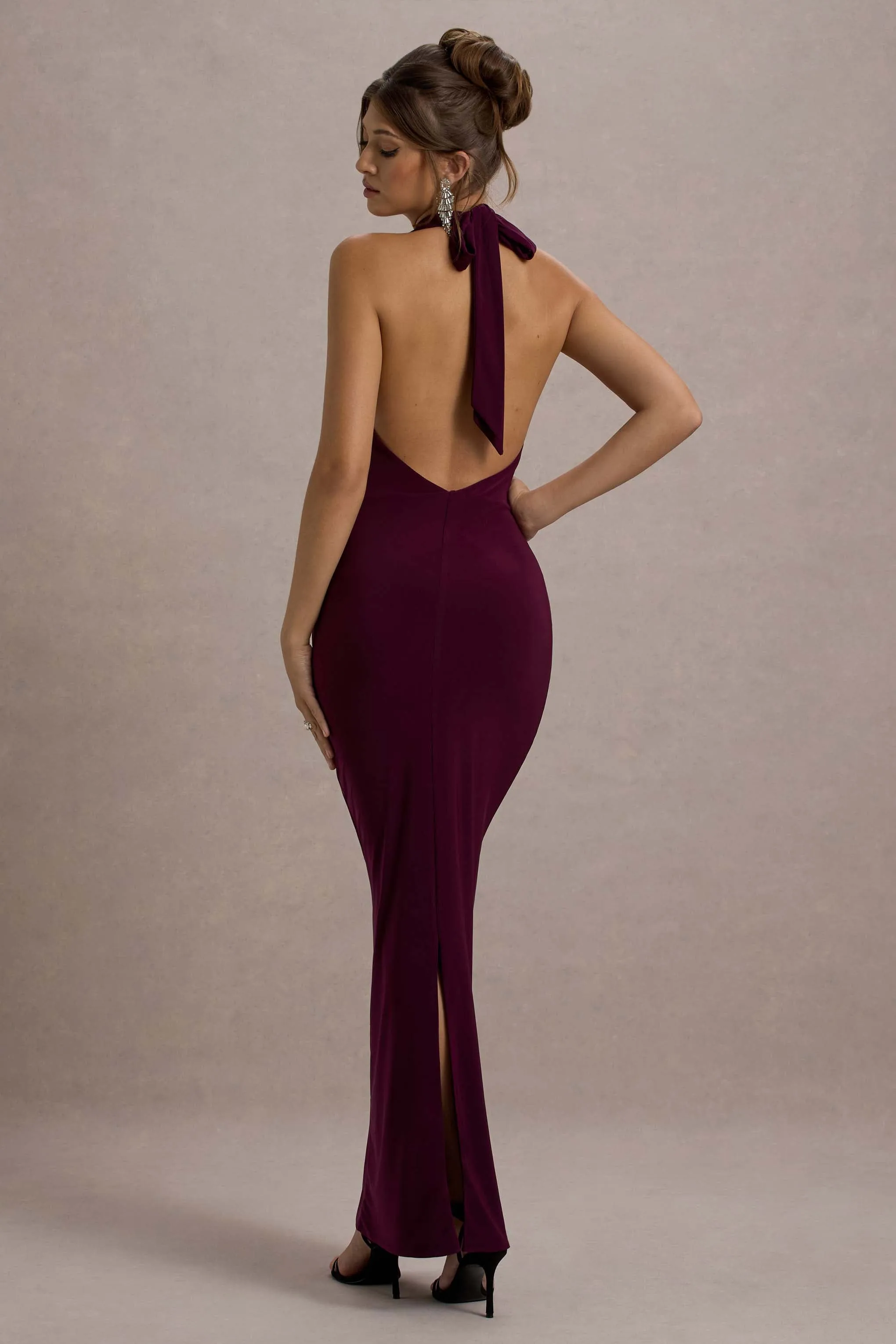 Capella | Berry Asymmetric Wrap Maxi Dress sold by Club L London product image thumbnail 2