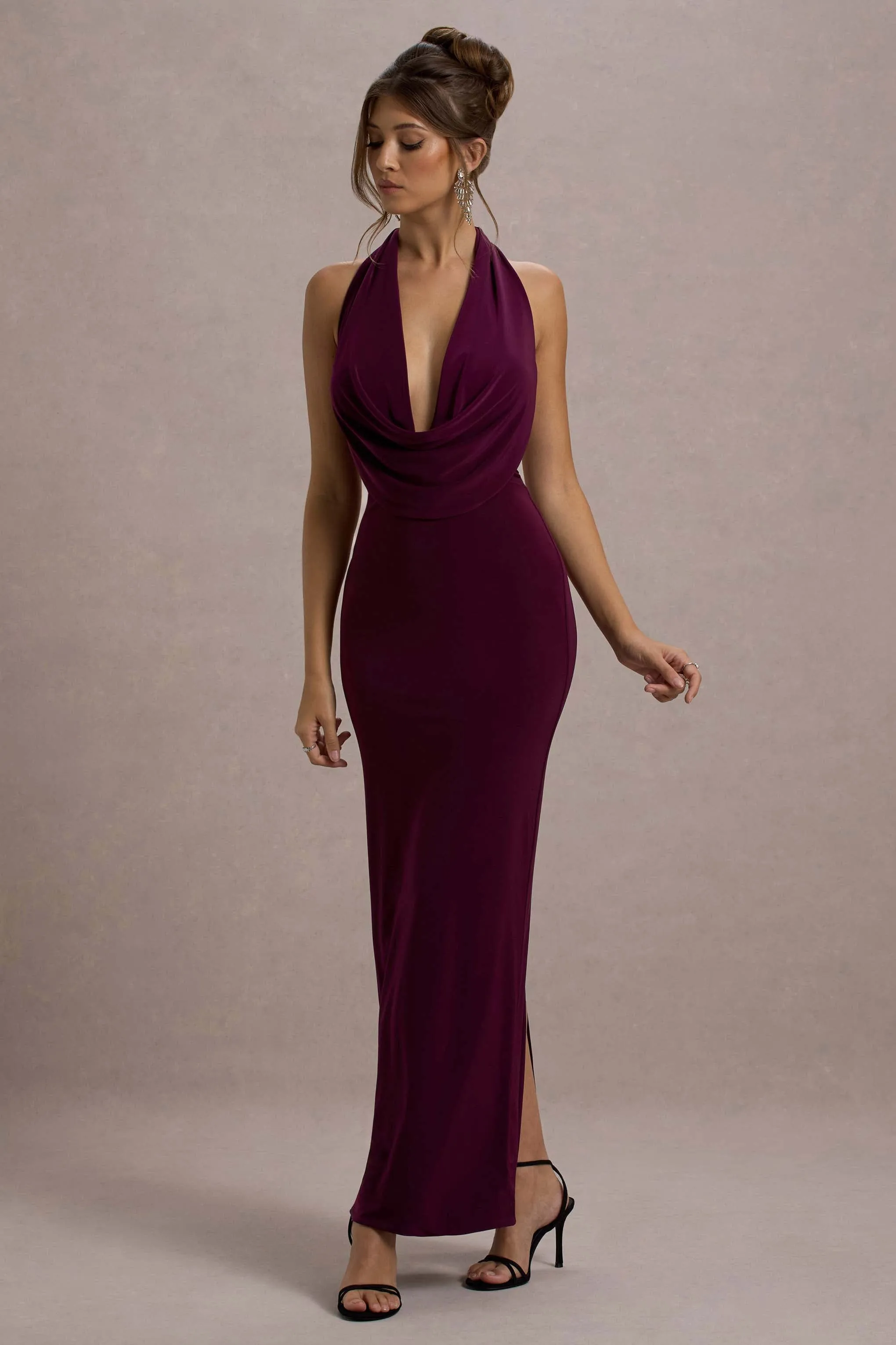 Capella | Berry Asymmetric Wrap Maxi Dress sold by Club L London product image thumbnail 5