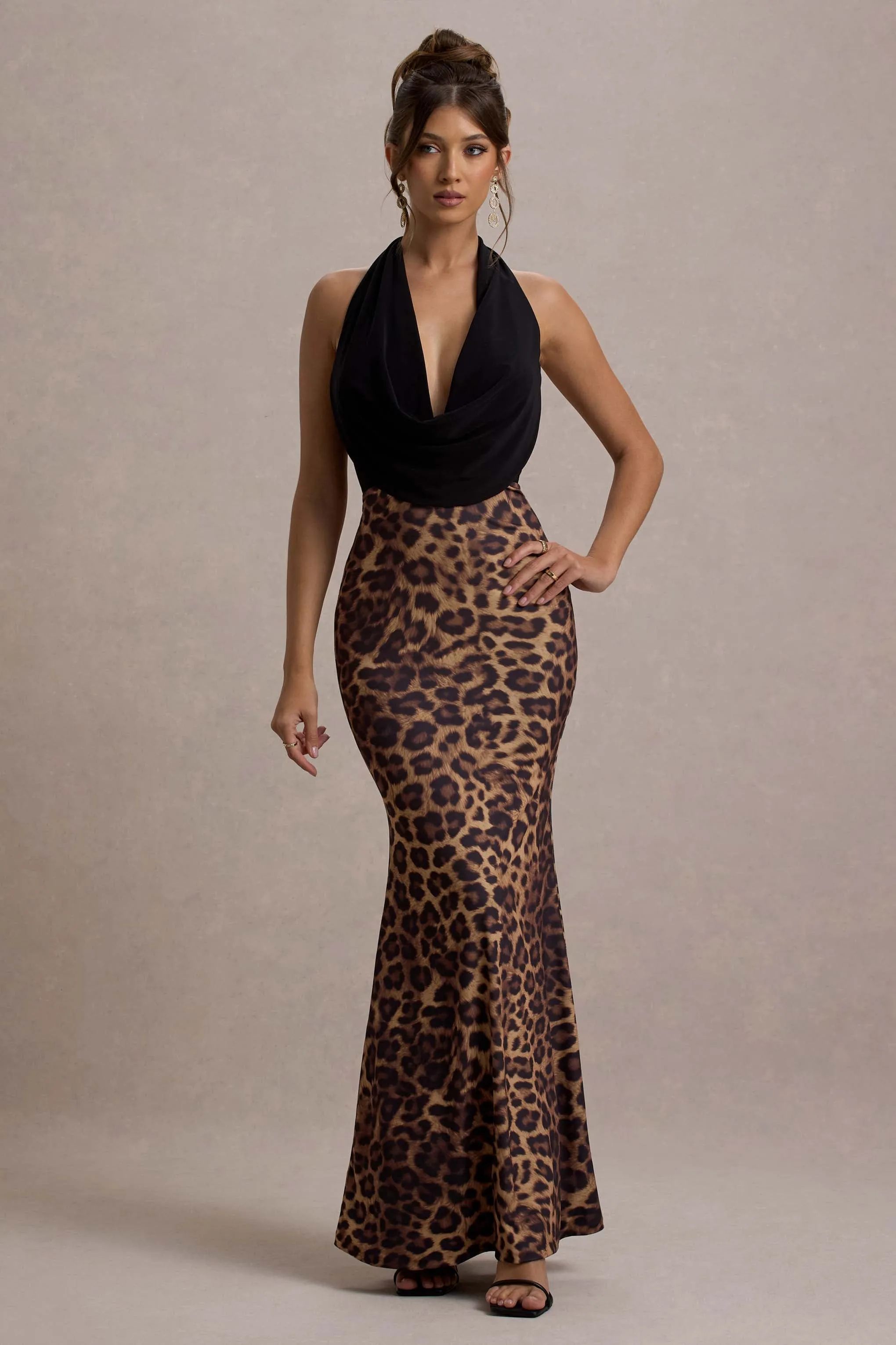 Krystal | Animal Print Deep Plunge-Neck Maxi Dress sold by Club L London product image thumbnail 5