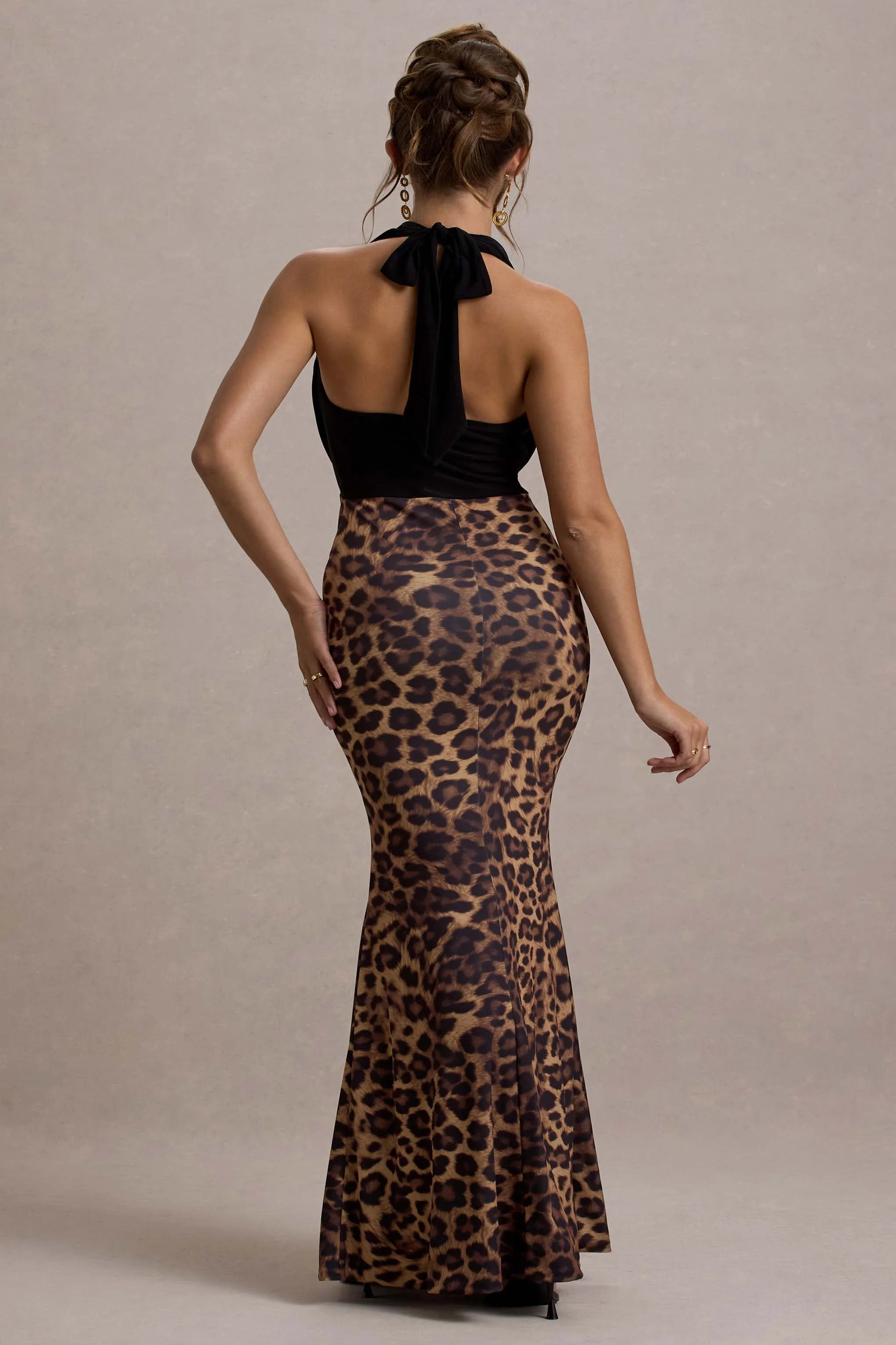 Krystal | Animal Print Deep Plunge-Neck Maxi Dress sold by Club L London product image thumbnail 2
