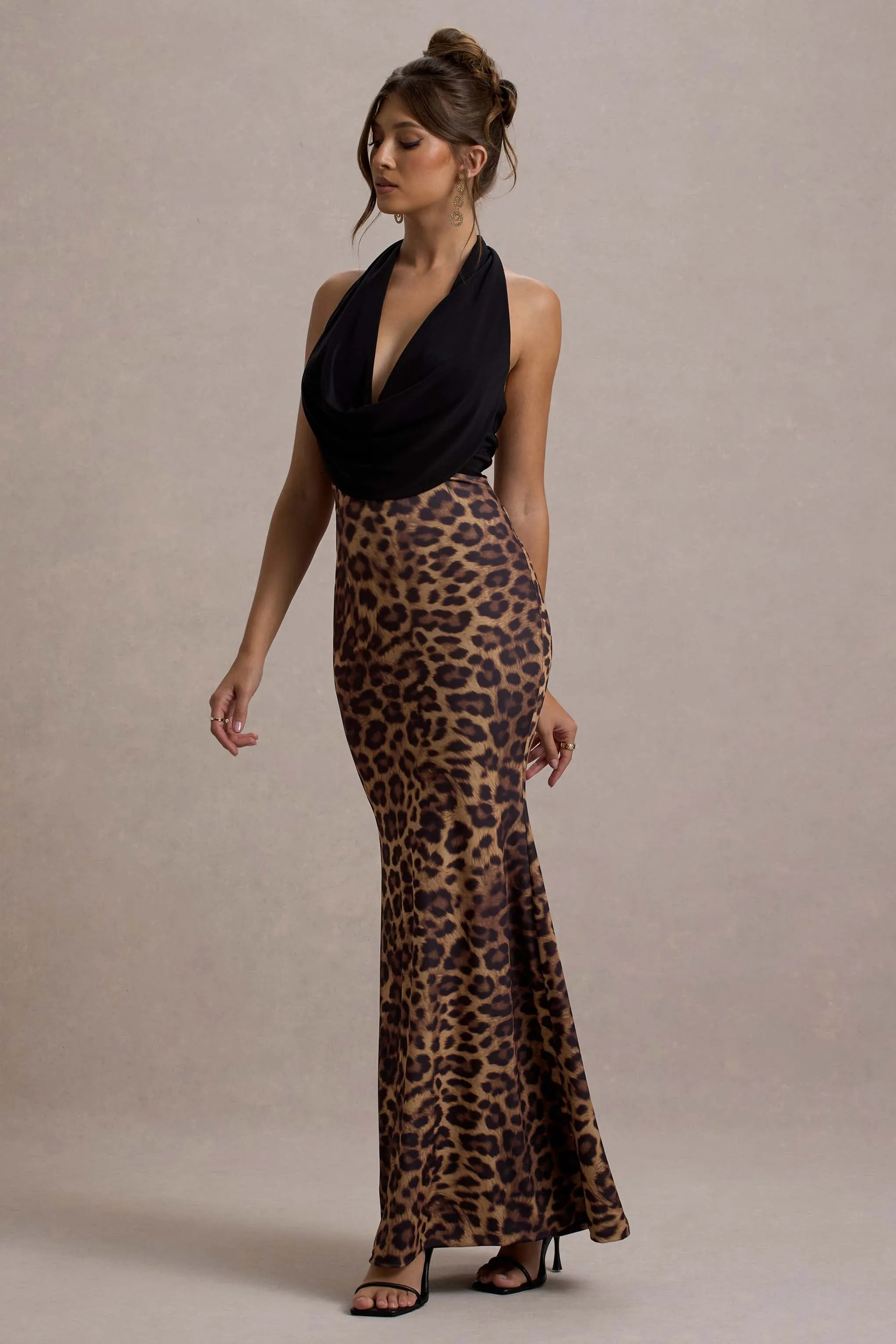 Krystal | Animal Print Deep Plunge-Neck Maxi Dress sold by Club L London product image thumbnail 4